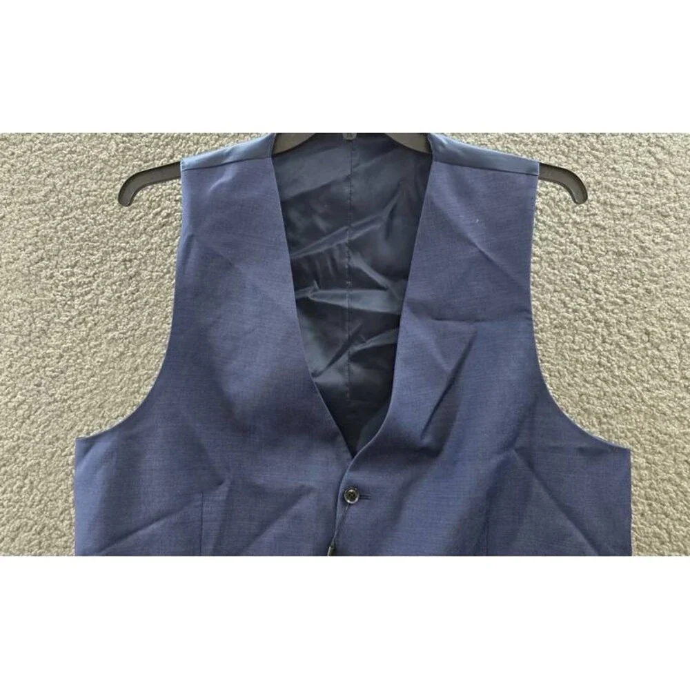 Calvin Klein Slim-Fit Wool Infinite Stretch Suit Vest Men's L Blue Button Front